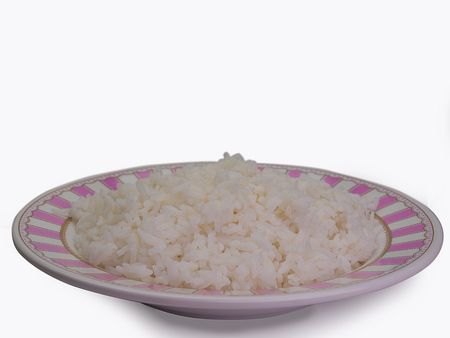 bowl full of rice on white , White background.の写真素材