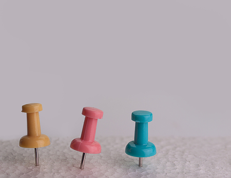 (Close Up) of pins on white background.  (with free space for text)の写真素材