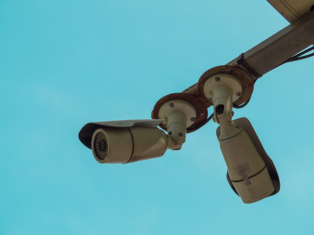 outdoor security cctv camera , Sky background.