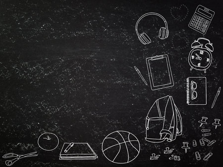 back to school , written on a blackboard. (with free space for text)の写真素材