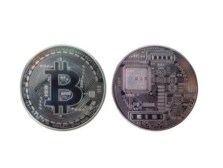 Bitcoin , Digital currency Cryptocurrency , Silver bitcoin coin. isolated on white background.