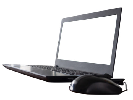 Blurred Laptop with blank , on white background.の写真素材