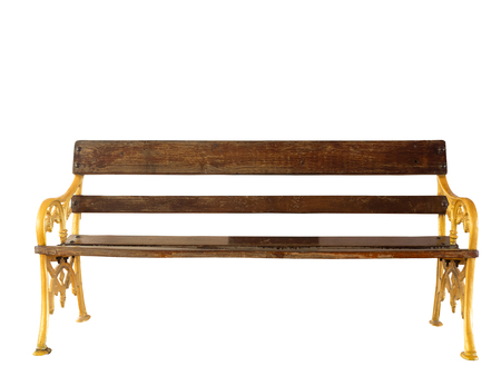 Gray wooden bench isolated on white .の写真素材