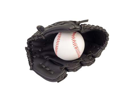 Baseball in a Glove isolated on white background. (This has clipping path)の写真素材