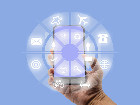 mobile phone and dots online communication network. (Technology concept)