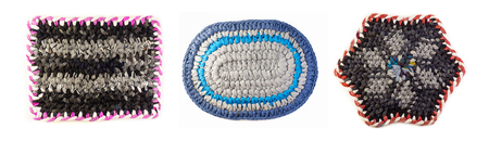 Fluffy gray doormat isolated on white background.