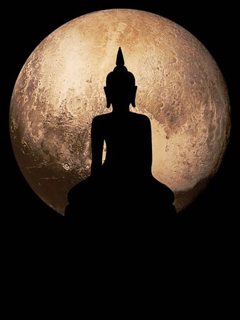 Silhouette public big black Buddha , Globe background. (Element of this image furnished by Nasa)の写真素材