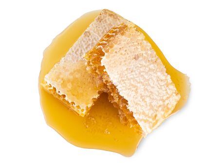 Top view Fresh honeycombs on white background. (clipping path)の写真素材