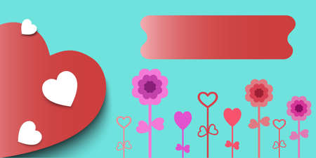 Heart and flowers on a blue background , Vector illustration.のイラスト素材