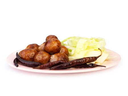 Northeastern Sausages Thai food isolated on white background.の写真素材