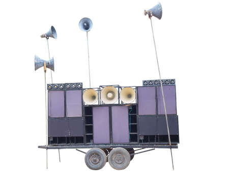 Outdoor public address loudspeakers. isolated on white background.の写真素材