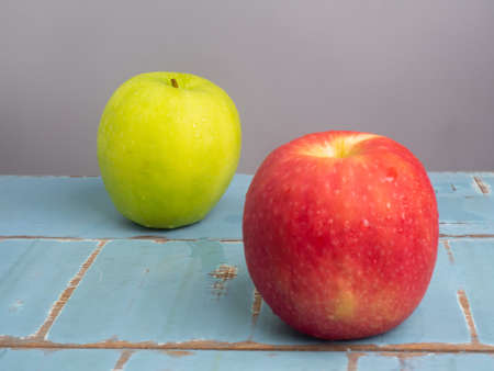 Green and red apple , healthy food.(Select a specific focus)の写真素材
