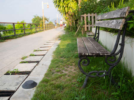 Wooden bench in the park , Garden or outdoor furniture.の写真素材