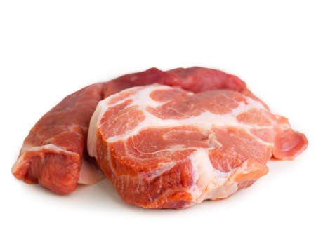 raw pork meat isolated on white background.(clipping path)の写真素材
