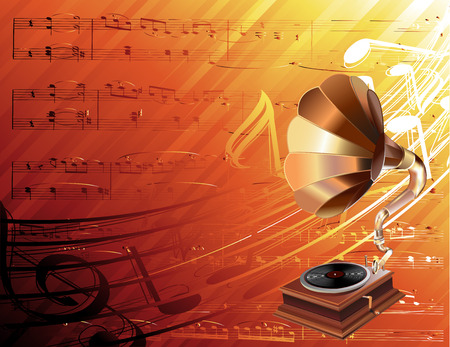 gramophone with musical backgroundのイラスト素材