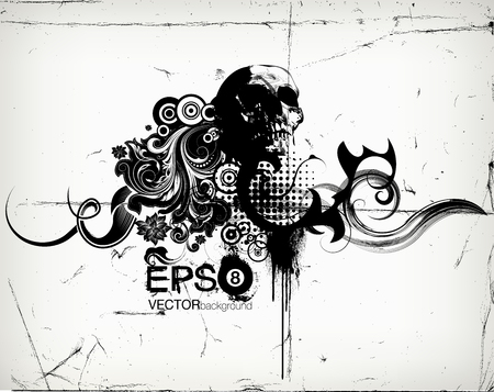 Grungy Floral Illustration With Skullのイラスト素材