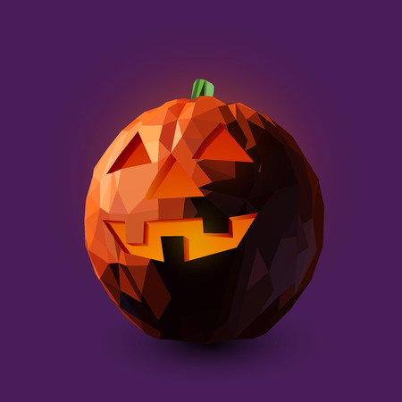 Illustration of a laughing pumpkin lantern in low poly style design.のイラスト素材