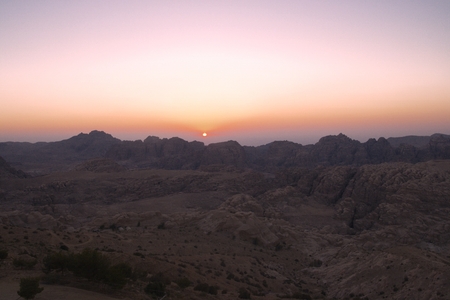 Sunset over Petra montains, The Lost city of Jordanの写真素材