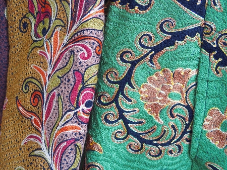 Uzbek traditional embroidery with colorful pattern and designの写真素材
