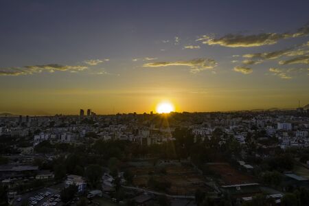 Aerial landscape of a sunset Arequipa City City centre is crowded of houses.の写真素材