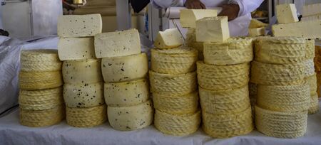Peruvian food in Cusco market. Traditional Peruvian cheese made with cow milk. Cusco city, Peruの写真素材