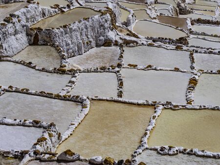Detail of Inca Salt pans and mines at Maras, near Cuzco in Sacred Valley, Peruの写真素材