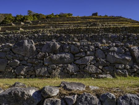 Stone blocks that form the walls that support the Inca terraces of Citadel Machu Picchu. Cusco region, Peruの写真素材