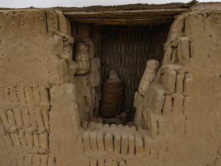 Ancient tombs found in Huaca Pucllana. The tomb is build in adobe. Miraflores district in Lima City, Peru.の写真素材