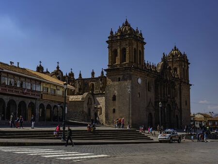Main Square. Side view of Cathedral in baroque style. City of Cusco, Peru
