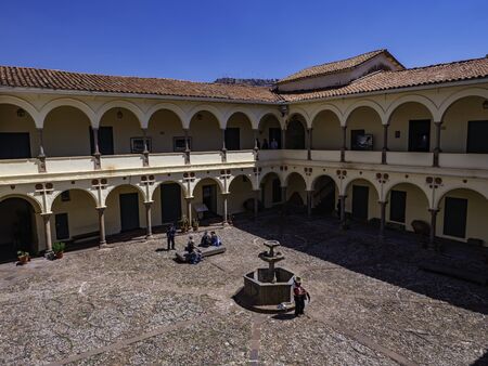 Central courtyard or Cloister of a Spanish Palace that today houses the Inka Museum Cusco city, Peruのeditorial素材