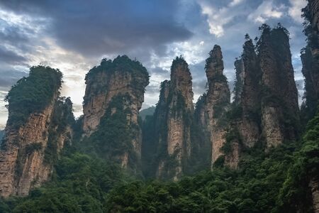 Wulingyuan mountain from Golden Whip Stream, Zhangjiajie China Golden Whip River. Zhangjiajie National Park, Hunan, Chinaの写真素材