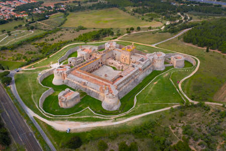 Aerial landscape of Salses-le-Ch?teau or just Salses is in the Pyr?n?es-Orientales department in southern France. It is located north of the city of Perpignan and it's famous by the hidden fortressのeditorial素材
