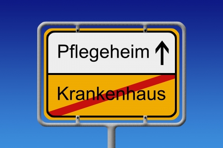 Illustration of a German City Sign with the words Pflegeheim - Krankenhaus  Hospital -  nursing home の写真素材