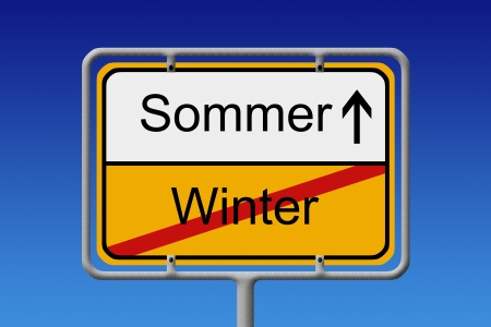 Illustration of a german city sign with the words sommer - winter (summer - winter)の写真素材