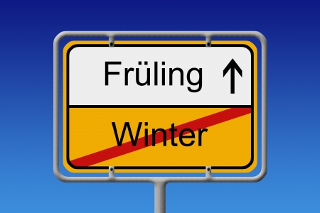 Illustration of a german city sign with the words fruhling - winter (spring - winter)の写真素材