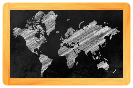 the shape of the world map drawn on a blackboardの写真素材