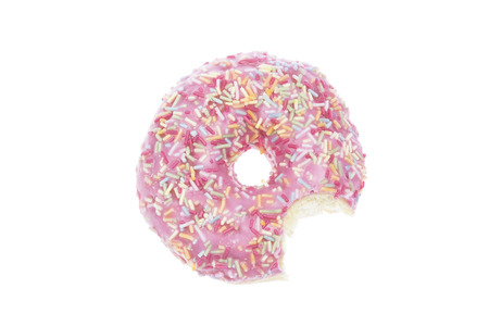 Donut with bite, pink glazedの写真素材