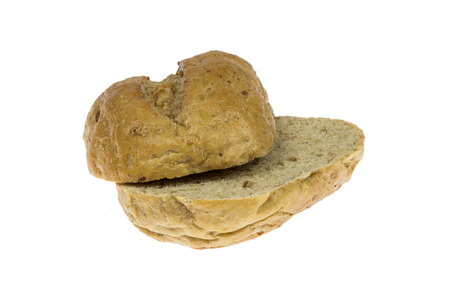 wholemeal bread roll isolated on white background