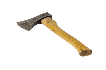 Used Ax with wooden handle isolated on white background