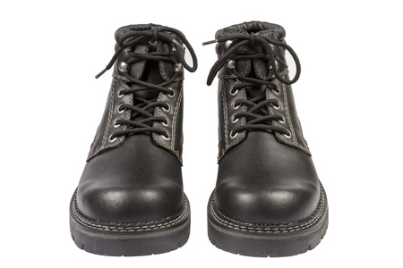 Black Laether Boots isolateds on white backgroundの写真素材