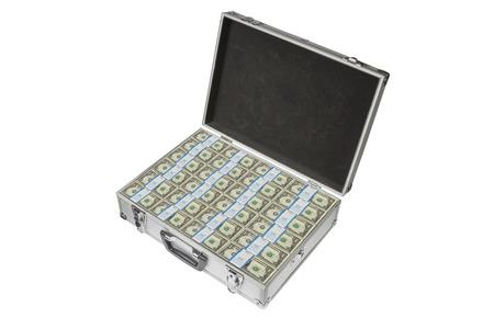 Open Silver Suitecase filled with bundles of dollar notesの写真素材