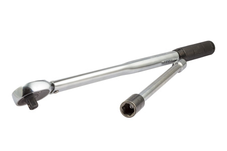 Silver chrome torque key isolated on white backgroundの写真素材