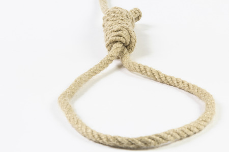 Rope with hangman's noose isolated on white の写真素材