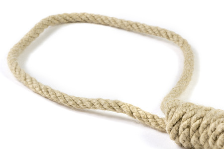Rope with hangman's noose isolated on white の写真素材
