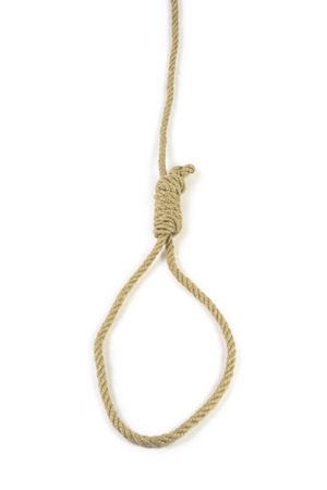 Rope with hangman's noose isolated on white の写真素材