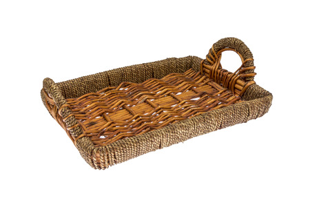 Brown rattan tray isolated on white backgroundの写真素材