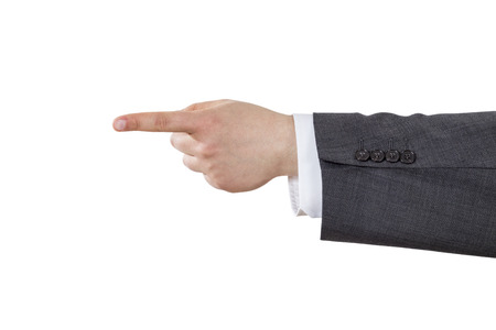 isolated arm of a business man pointing with his index fingerの写真素材