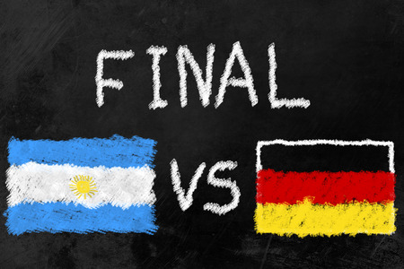 Flags of Argentina and Germany and the Word "Final" on a Blackboard. Germany and Argentina are the two finalists of the soccer tournament. の写真素材