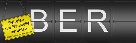 Illustration of the three letter Code BER for the new Berlin Brandenburg Airport, with a typpical german Construction site sign (Construction Site, do not enter). The opening of the Airport is delayed for several years because of various technical problemの写真素材