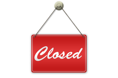 Illustration of a red "Closed" sign isolated on white backgroundの写真素材